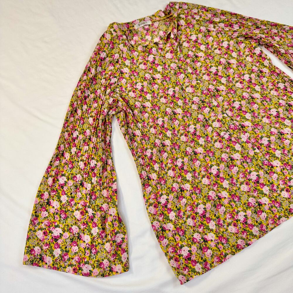 Prae Floral Bell Sleeve Blouse Women's Yellow Pink Boho Cottagecore Prarie - Picture 5 of 12